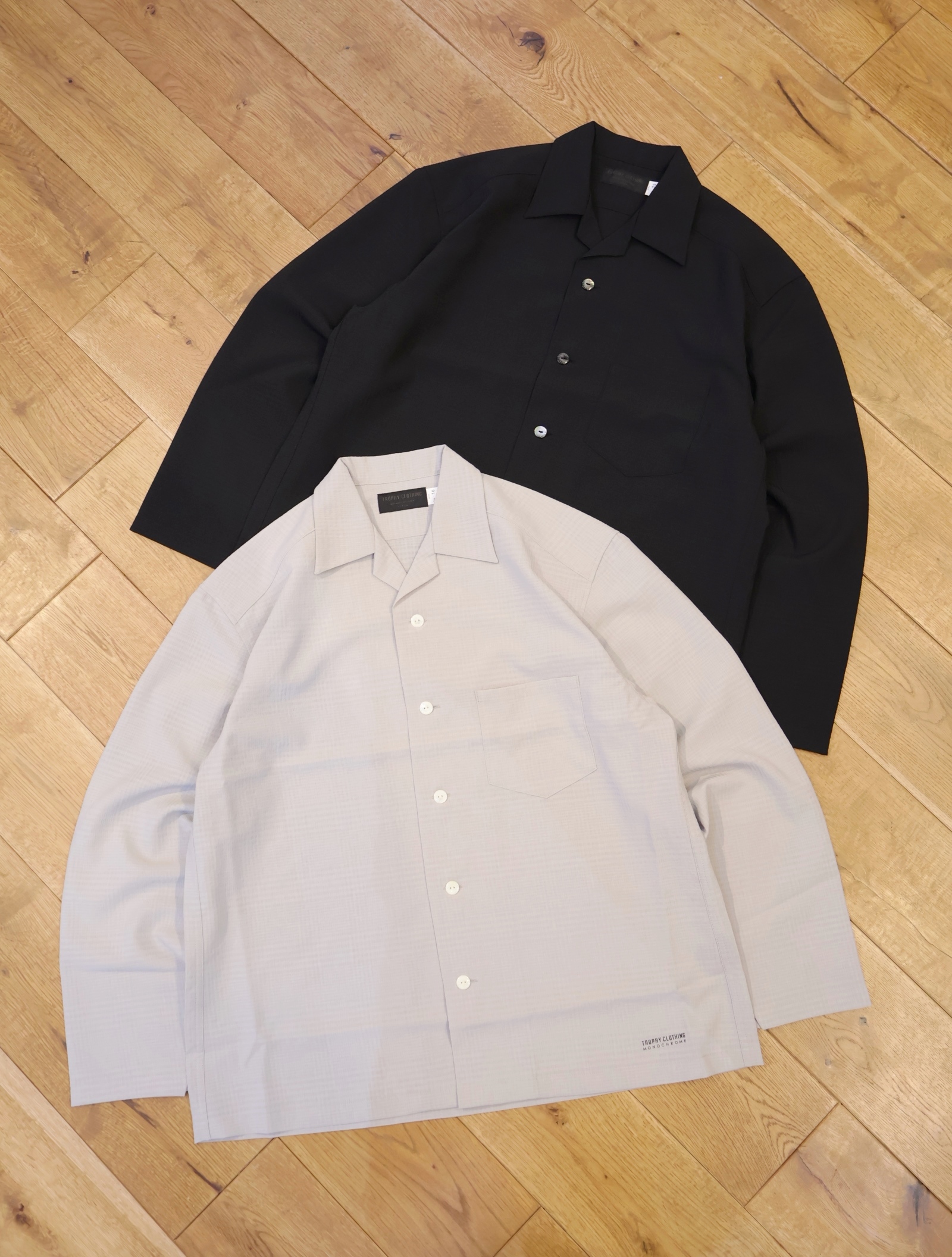 TROPHY CLOTHING　　「"MONOCHROME" Utility Shadow Check L/S Shirt」　　オープンカラー シャドウチェックシャツ