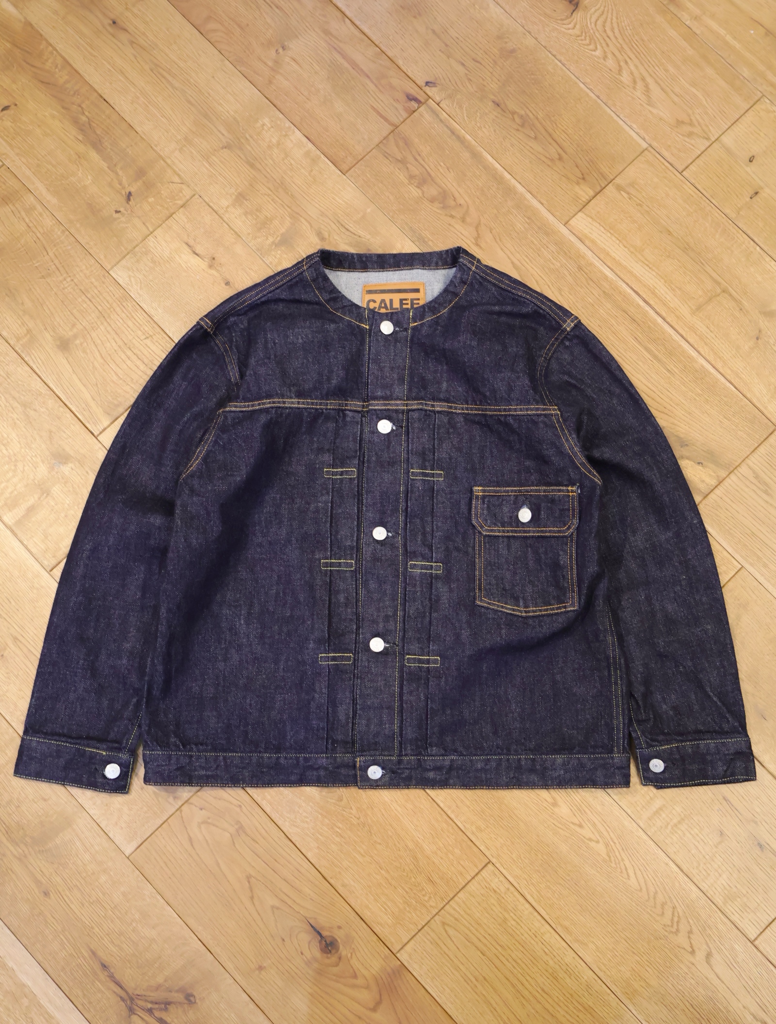CALEE　　「1ST TYPE NO COLLAR JACKET ＜OW＞」　　1stタイプ ノーカラーデニムジャケット