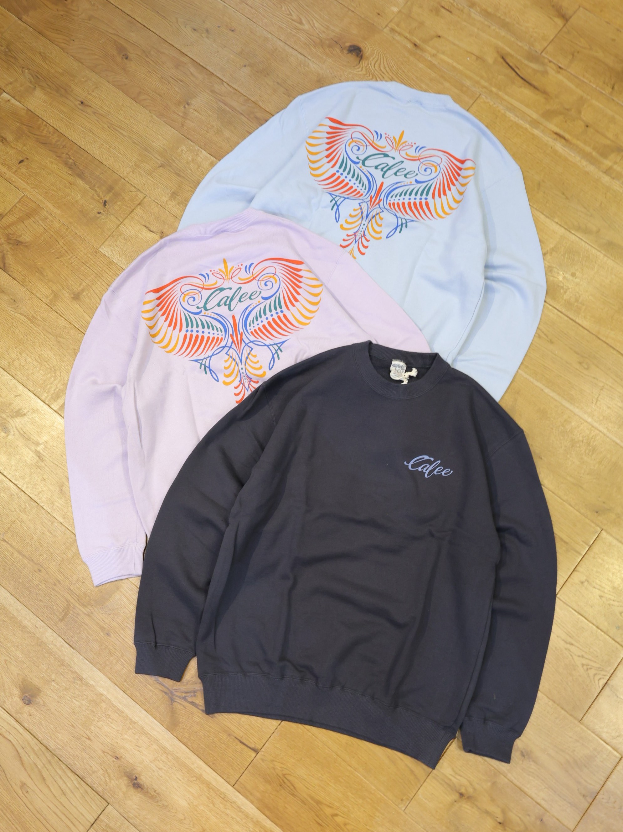 CALEE 「EAGLE PINSTRIPING CREW NECK SW ＜NATURALLY PAINT DESIGN＞」 クルーネックスウェット