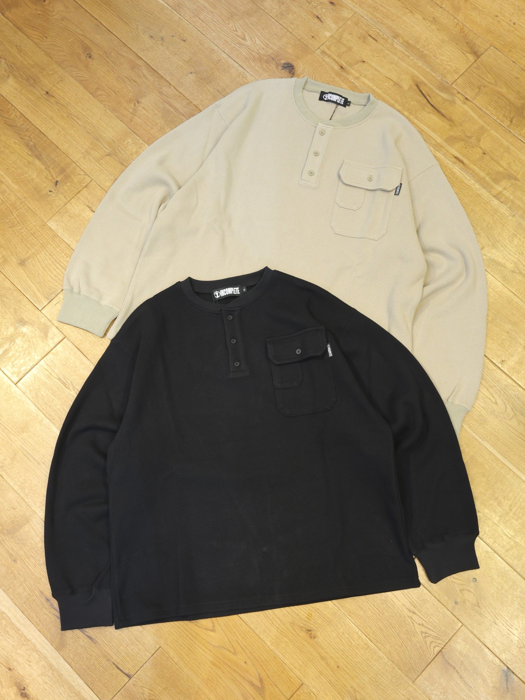 INCOMPLETE TOKYO 　「Waffle henly neck L/S Tee」　ヘンリーネック ワッフルロングスリーブティーシャツ