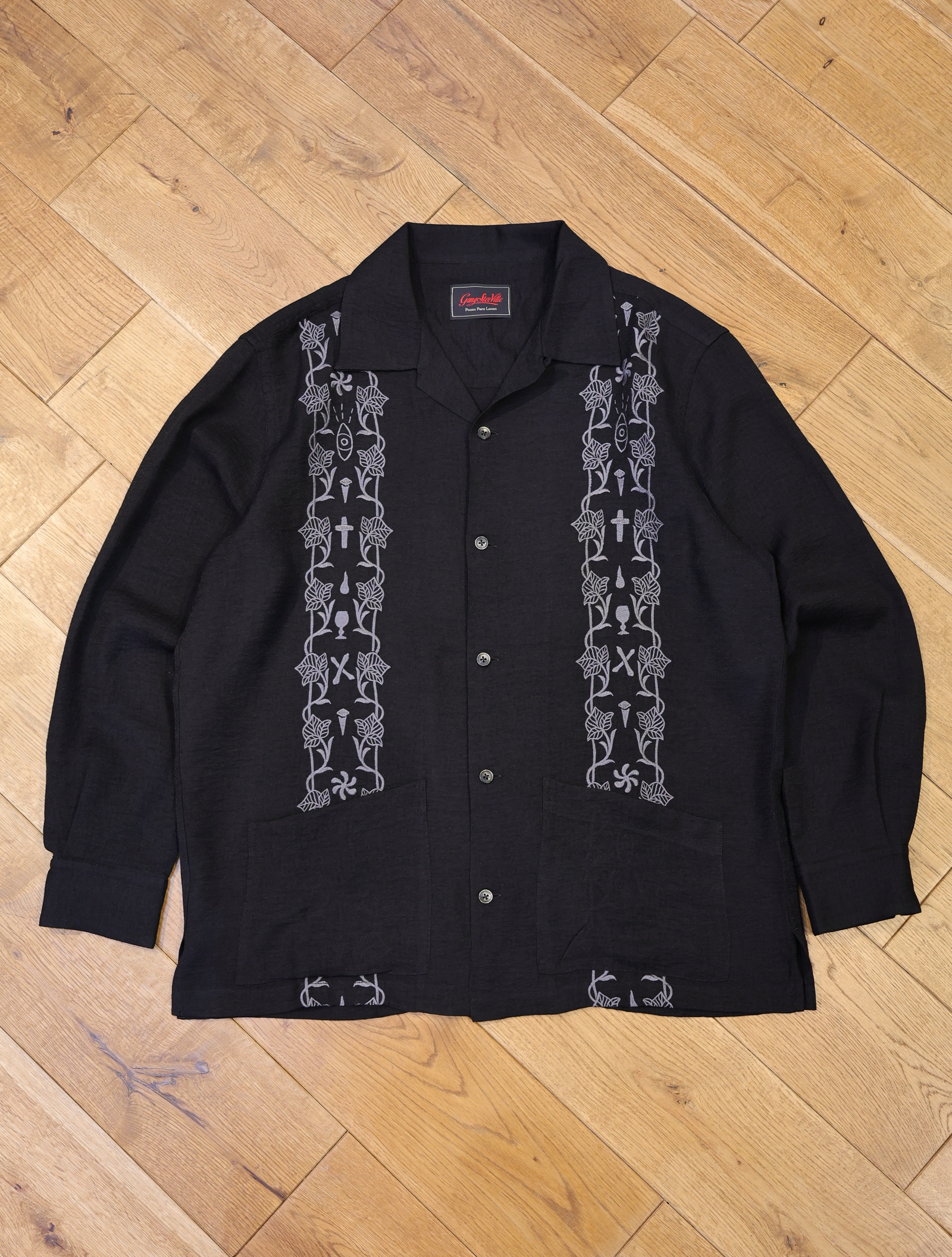 GANGSTERVILLE　　 「memento mori - L/S GUAYABERA SHIRTS」　オープンカラー キューバシャツ
