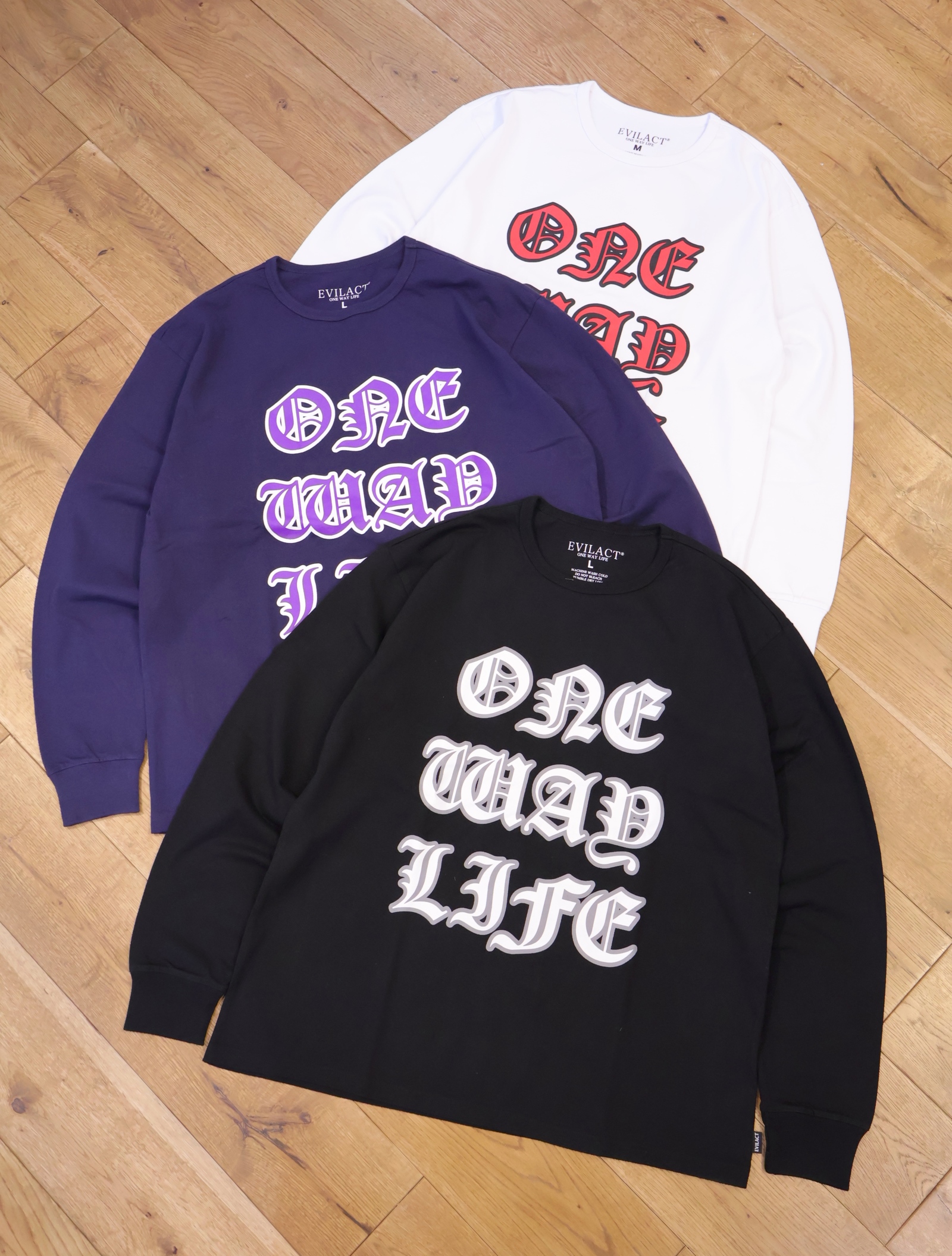 EVILACT 　　「ONE WAY LIFE LS」　プリントロングスリーブ ティーシャツ