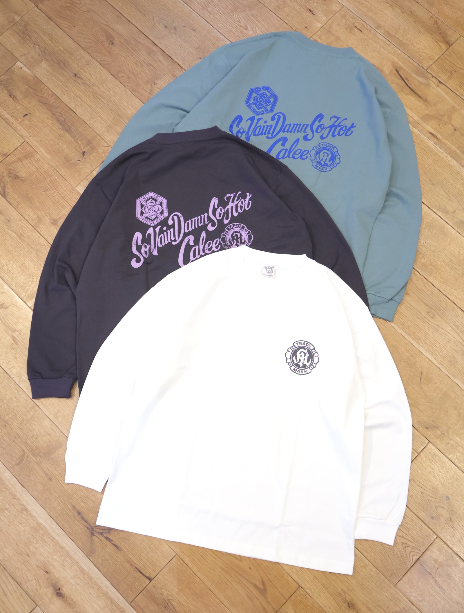 CALEE　　「VINTAGE TYPE S.V.D.S.H L/S TEE ＜NATURALLY PAINT DESIGN＞ 」　　ドロップショルダープリントロンティー