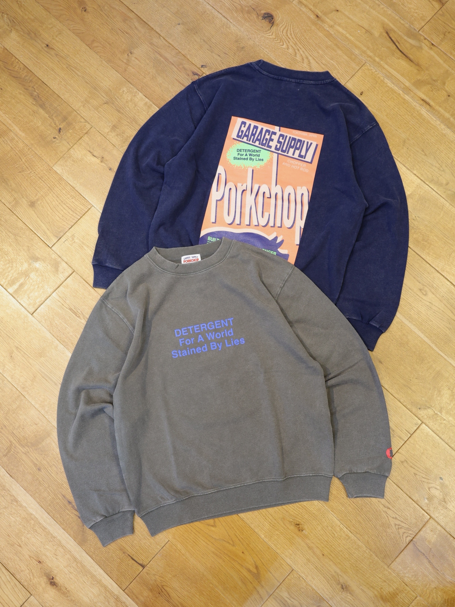 【8月30日 発売！】PORKCHOP GARAGE SUPPLY　「DETERGENT SWEAT」  フェード加工 クルーネックスウェット
