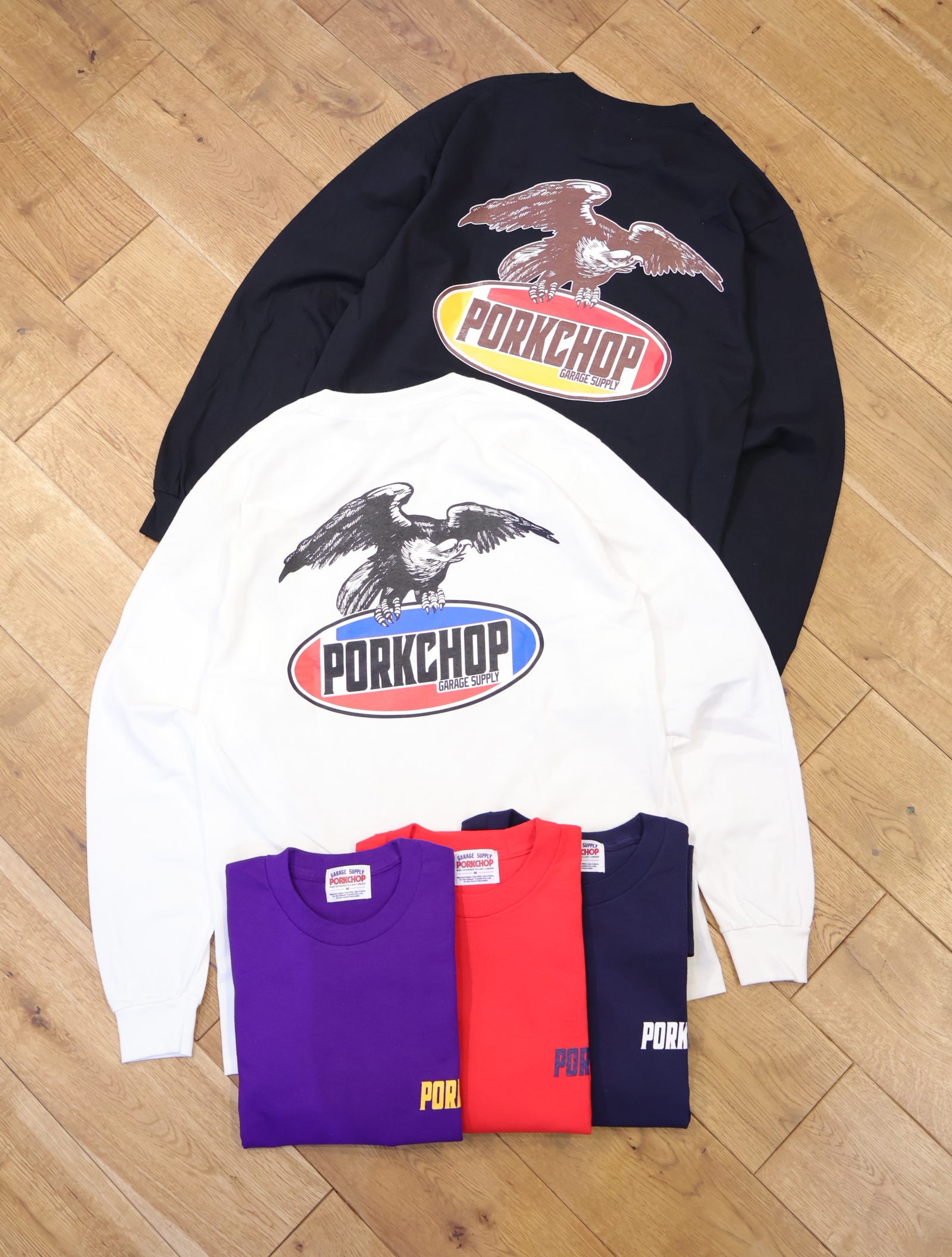 【 4月13日 発売！】PORKCHOP GARAGE SUPPLY　「EAGLE LOGO L/S TEE」  ロングスリーブプリントティーシャツ