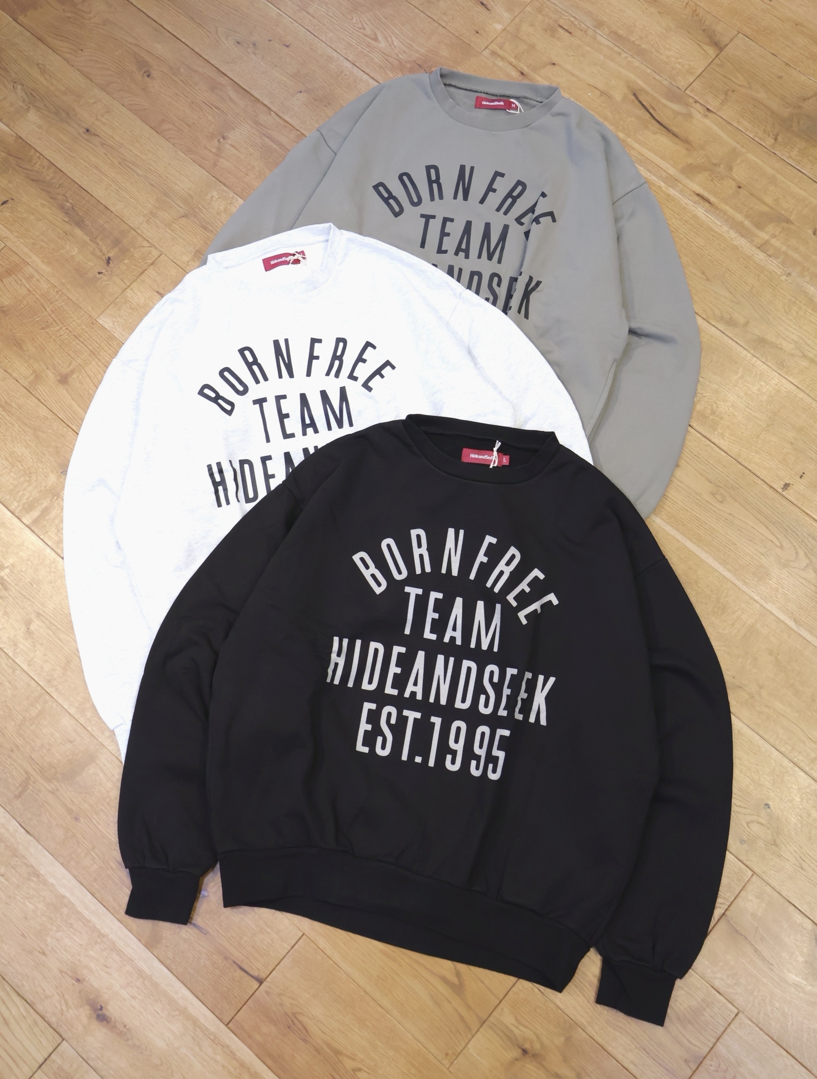 Hide and Seek　「College Sweat Shirt」　ルーズフィット クルーネックスウェット