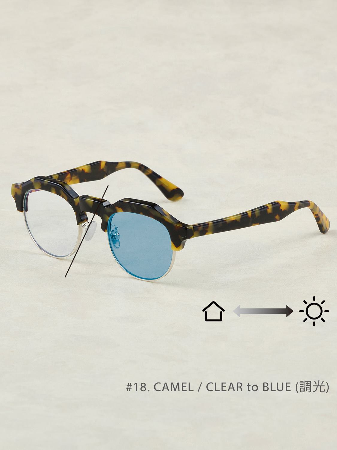 OWN　　「#18　CAMEL /CLEAR to BLUE (調光レンズ)」　　ブロータイプグラッシーズ