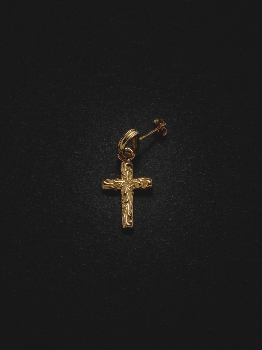 ANTIDOTE BUYERS CLUB　　「Ornament Cross Earring」　　18K 製 ピアス
