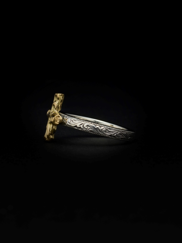 ANTIDOTE BUYERS CLUB 「Engraved Tiny Cross Ring」 SILVER950×K18製