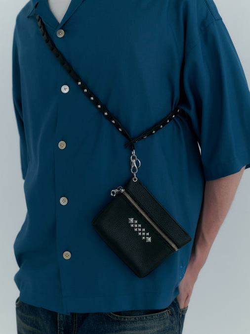小物 CALEE LEATHER WALLET POUCH STUDS CHARM CALEE - PLANE LEATHER FLAP HALF WALLET ＜STUDS CHARM