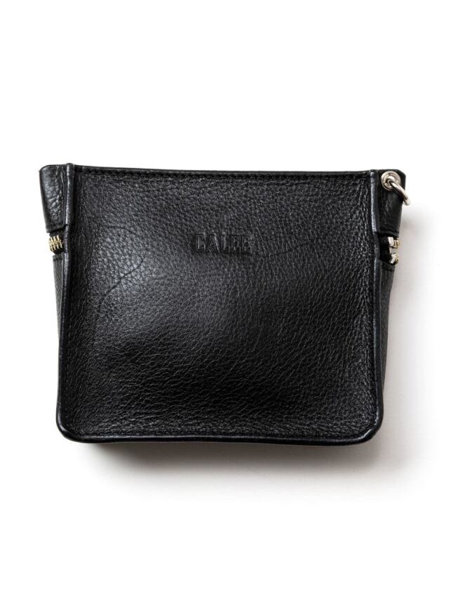 CALEE ブラックポーチ レザー　ウォレット CALEE - 【ラスト1点】PLANE LEATHER MULTI WALLET (BLACK