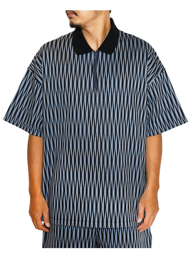 CALEE 「DIAMOND JACQUARD DROP SHOULDER ZIP POLO」 ダブル