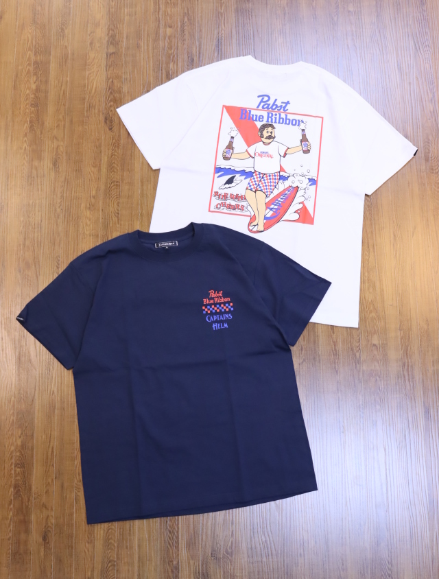 Pabst Blue Ribbon × CAPTAINS HELM　　「#RIDE BLUE SS TEE」  　プリントティーシャツ