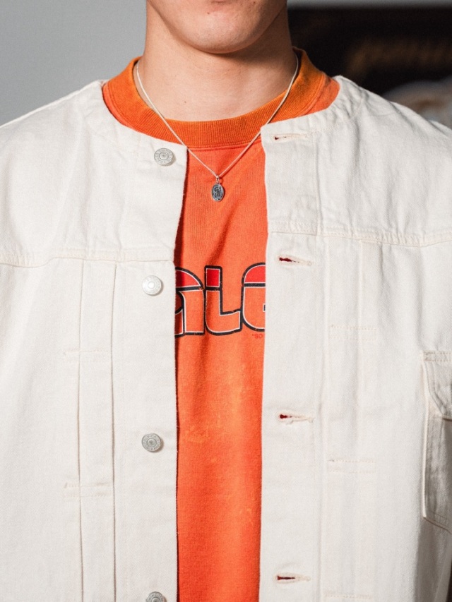 CALEE 「1ST TYPE NO COLLAR WHITE DENIM JACKET ＜LIMITED＞ 」 1st 