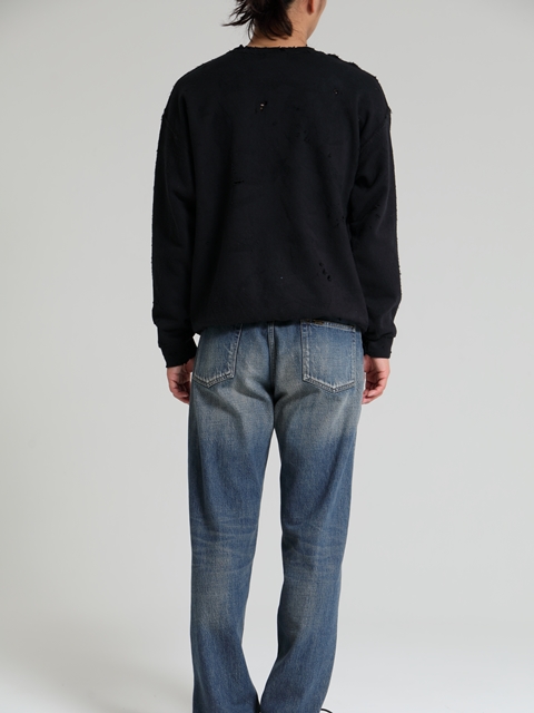 【DELUXE】ダメージ加工 トレーナー 黒 L 中古・古着通販】Deluxe (デラックス) THE MET CREW ダメージ加工