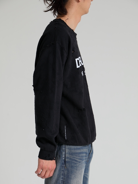 DELUXE 「DELUXE LOGO SAVAGE CREW」 ダメージ加工 クルーネックスウェット