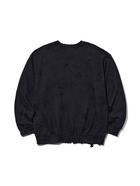 【DELUXE】ダメージ加工 トレーナー 黒 L DELUXE 「DELUXE LOGO SAVAGE CREW」 ダメージ加工 クルーネックスウェット