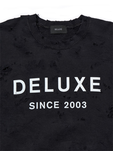DELUXE 「DELUXE LOGO SAVAGE CREW」 ダメージ加工 クルーネックスウェット