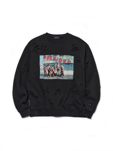 DELUXE x THE Warriors 　「DELUXE x THE Warriors Photo CREW」　ダメージ加工 クルーネックスウェット