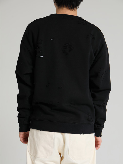【DELUXE】ダメージ加工 トレーナー 黒 DELUXE (デラックス) Sabotage(ダメージスウェット) BLACK