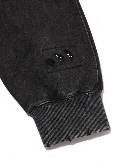 【DELUXE】ダメージ加工 トレーナー 黒 DELUXE 「Sabotage」 ダメージ加工 クルーネックスウェット