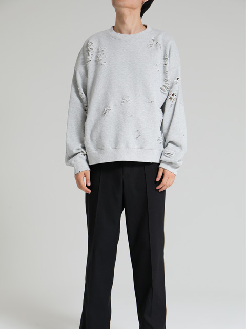 DELUXE 「Sabotage」 ダメージ加工 クルーネックスウェット