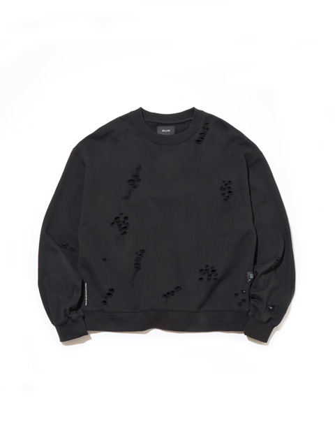 DELUXE 「Sabotage」 ダメージ加工 クルーネックスウェット