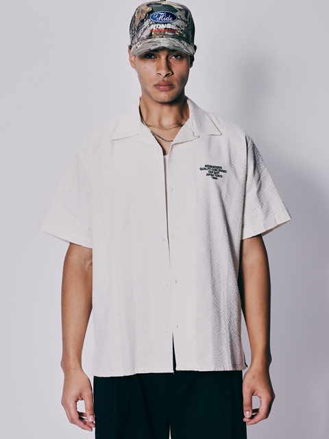 Hide and Seek シアサッカー オープンカラーシャツ Hide and Seek 「Team S/S Shirt」 テンセル オープンカラーシャツ