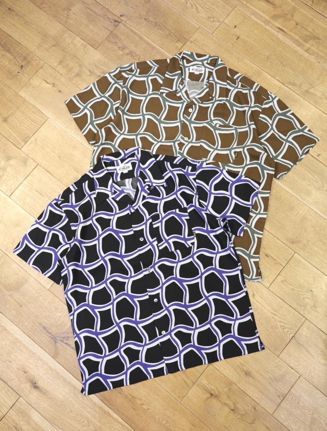 CALEE 　「DISTORTION CHECK S/S SH」  オープンカラーレーヨンチェックシャツ