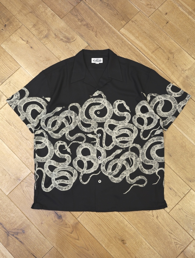CALEE 　「SNAKE PATTERN PANEL S/S SH」  スネークパターン オープンカラーレーヨンシャツ