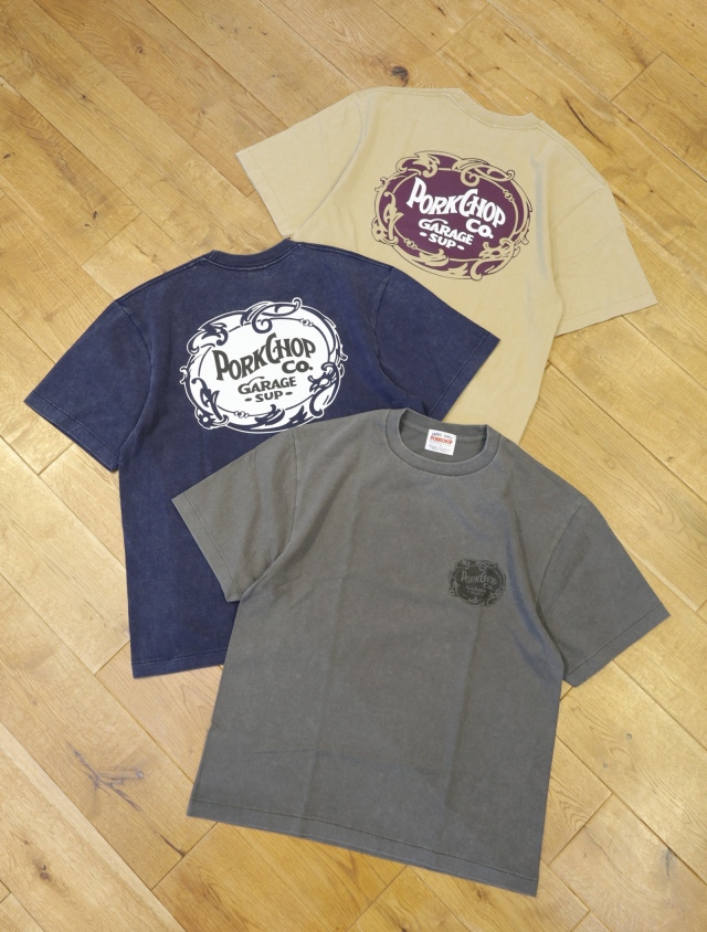 【6月21日 発売！】PORKCHOP GARAGE SUPPLY　「F LEAF LOGO TEE」  フェード加工 プリントティーシャツ