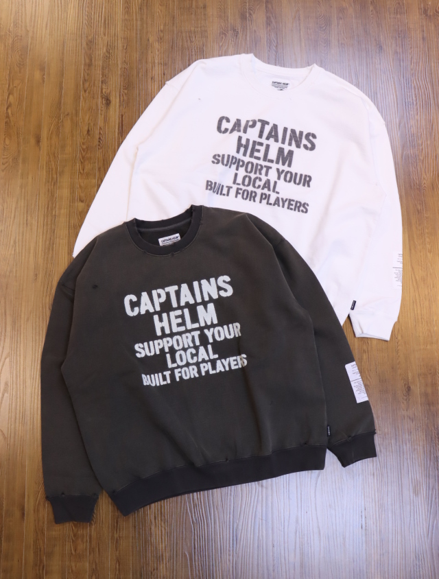 CAPTAINS HELM 「#DAMAGED CREW SWEAT 」 ダメージ加工 クルーネック