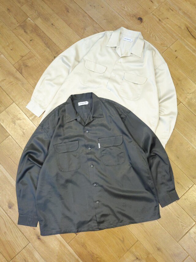 COOTIE　　「Pigment Bleach V/C Satin L/S Board Shirt」　サテン オープンカラーシャツ