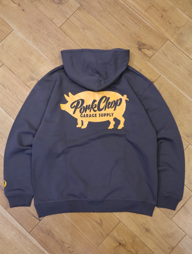 PORKCHOP CALLI SCRIPT HOODIE【新品・未使用】 PORKCHOP GARAGE SUPPLY - SCRIPT PORK HOODIE (ASH BLACK) / ロゴ