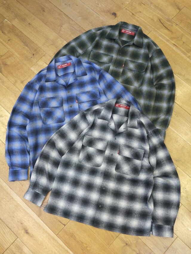 Hide and Seek　「Wool Ombre Check L/S Shirt（26aw）」　オープンカラー オンブレーチェックシャツ