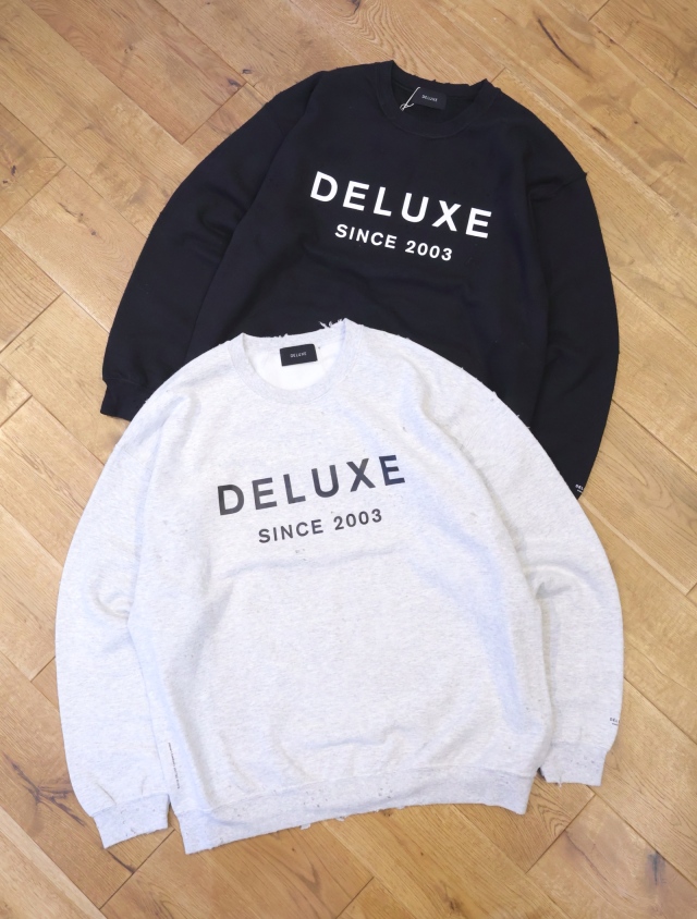 DELUXE 　「DELUXE LOGO SAVAGE CREW」　ダメージ加工 クルーネックスウェット