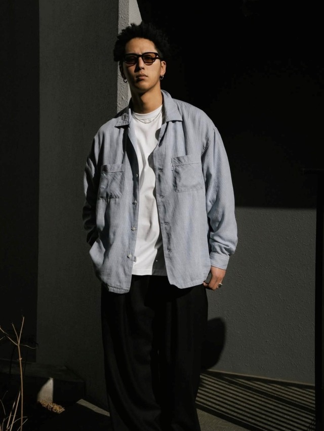 COOTIE 「Double Gauze Check Open Collar L/S Shirts」 オープン