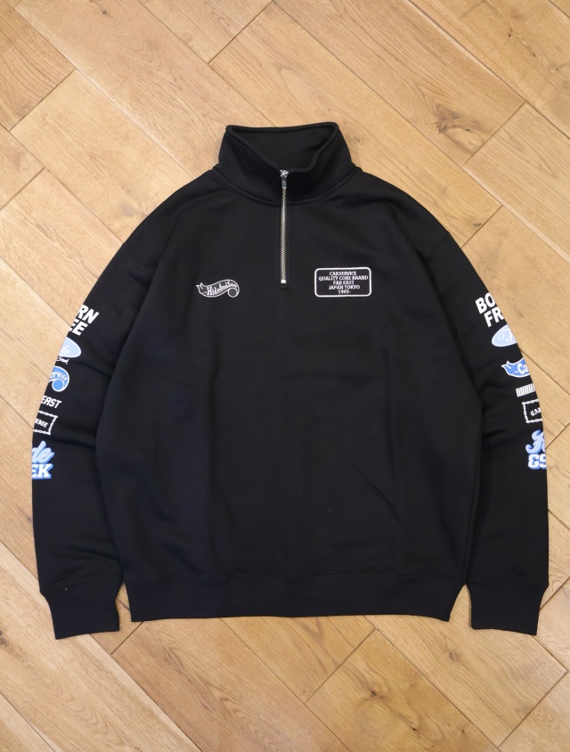 HIDE AND SEEK - ×CARSERVICE HALF ZIP SWEAT SHIRT (BLACK/RED