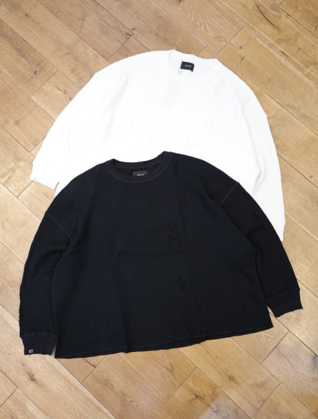 DELUXE 　「SAVAGE CONNOR」　ダメージ加工 サーマルロングスリーブティーシャツ