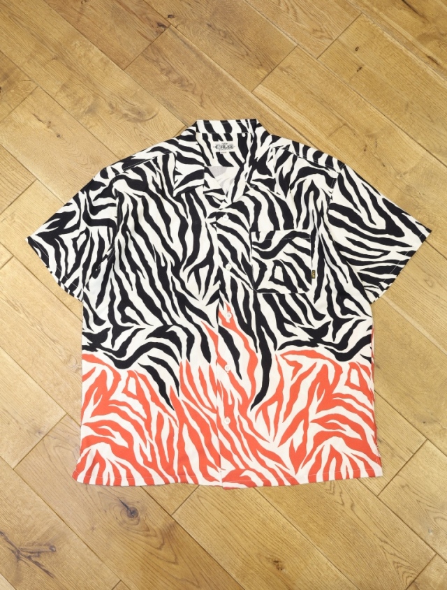 CALEE 　「ZEBRA FLAME PATTERN S/S SH」  オープンカラーレーヨンシャツ