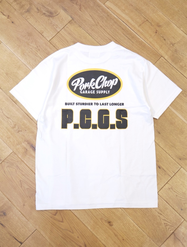 PorkChop PCGS BLOCK Tシャツ WHITE ポークチョップ M PORKCHOP GARAGE SUPPLY - PCGS BLOCK TEE (WHITE) / オーバル