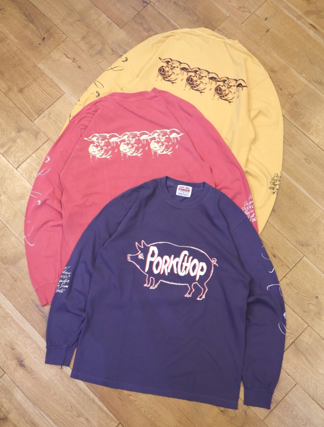 【10月19日 発売！】PORKCHOP GARAGE SUPPLY　「SCUM PORK L/S TEE」  ピグメントダイ ロングスリーブプリントティーシャツ