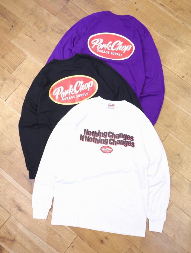 【10月19日 発売！】PORKCHOP GARAGE SUPPLY　「NC OVAL SCRIPT L/S TEE」  ロングスリーブプリントティーシャツ