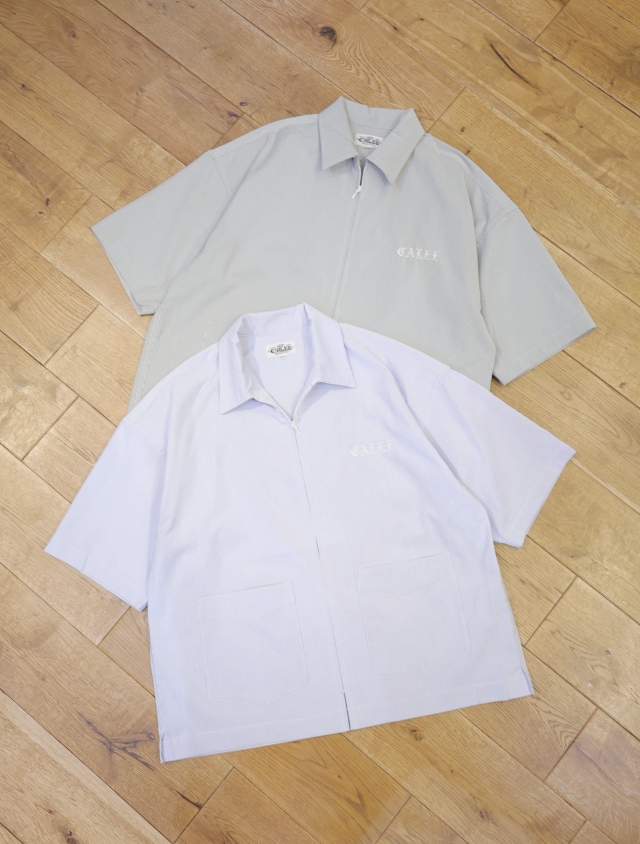 CALEE 　「SUKER STRIPE ZIP S/S SH」  ストライプジップアップシャツ