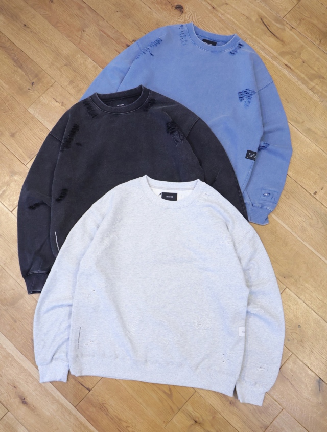 DELUXE 「Sabotage」 ダメージ加工 クルーネックスウェット