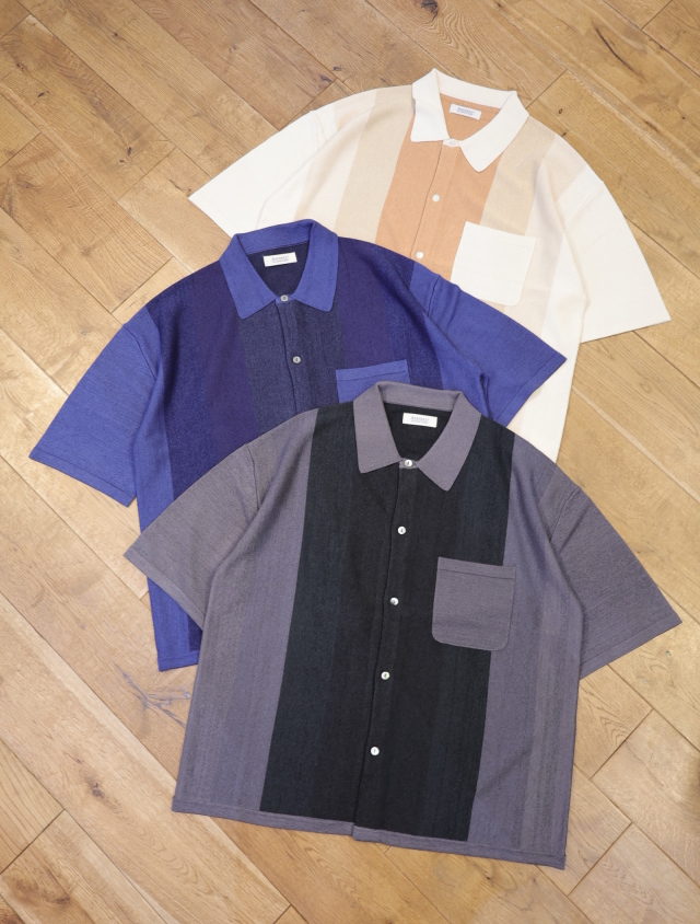 RADIALL　　「TONE - REGULAR COLLARED SWEATER S/S」　 ショートスリーブ パネルニットシャツ