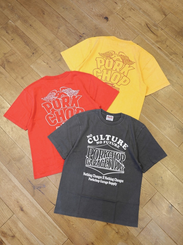 【8月16日 発売！】PORKCHOP GARAGE SUPPLY　「WAVE&WP TEE」  フェード加工 プリントティーシャツ