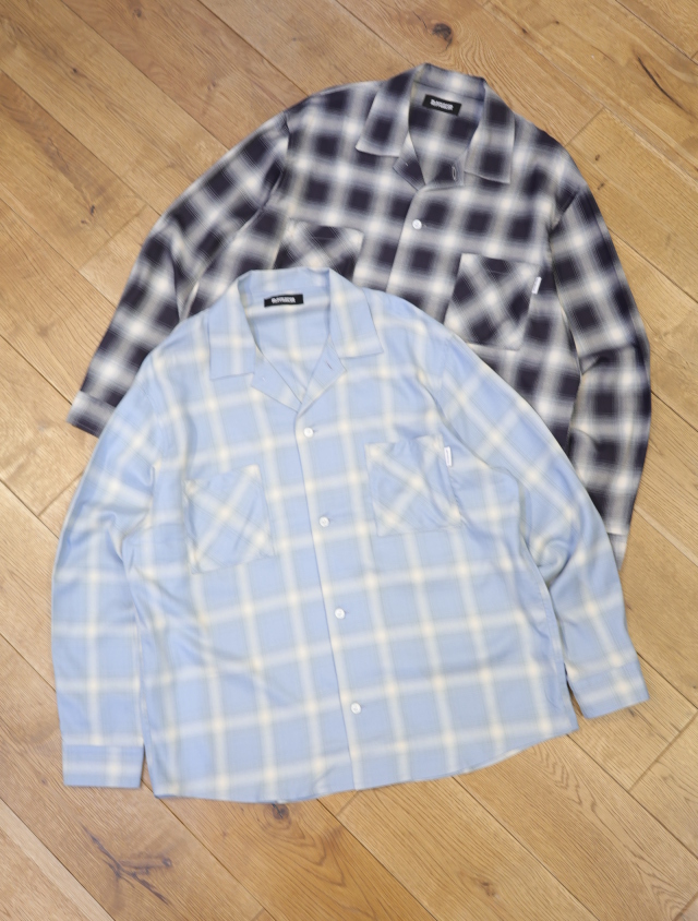 ROTTWEILER 　「R9 OMBRE CHECK SHIRT」 　レーヨン オープンカラーチェックシャツ