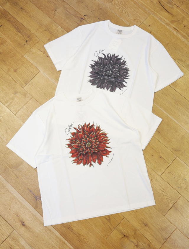 CALEE　　「DAHLIA ART TEE ＜MIHO MURAKAMI DESIGN＞」　　ドロップショルダー プリントティーシャツ