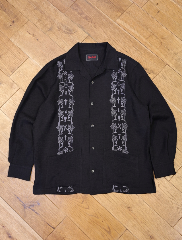GANGSTERVILLE　　 「memento mori - L/S GUAYABERA SHIRTS」　オープンカラー キューバシャツ